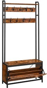 VASAGLE Garderobenbank mit Haken HSR405B01 weiß, eiche Metall 85,0 cm