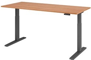 HAMMERBACHER XMKA19 elektrisch höhenverstellbarer Schreibtisch nussbaum rechteckig, C-Fuß-Gestell grau 180,0 x 80,0 cm