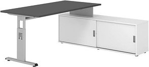 Thumbnail - HAMMERBACHER OSE16SB höhenverstellbarer Schreibtisch grafit rechteckig, T-Fuß-Gestell silber 160,0 x 80,0 cm