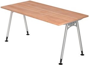 HAMMERBACHER AS16 höhenverstellbarer Schreibtisch nussbaum rechteckig, A-Fuß-Gestell silber 160,0 x 80,0 cm
