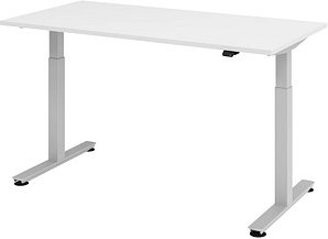 HAMMERBACHER XMST16 elektrisch höhenverstellbarer Schreibtisch weiß rechteckig, T-Fuß-Gestell silber 160,0 x 80,0 cm