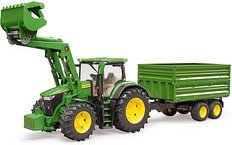 bruder 7R John Deere 350 Traktor mit Frontlader und Tandemachstransportanhänger 3155 Spielzeugauto