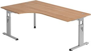 HAMMERBACHER OS 82 höhenverstellbarer Schreibtisch nussbaum L-Form, C-Fuß-Gestell silber 200,0 x 80,0/120,0 cm