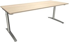 fm fastline höhenverstellbarer Schreibtisch akazie rechteckig, C-Fuß-Gestell Rundrohr silber 200,0 x 80,0 cm