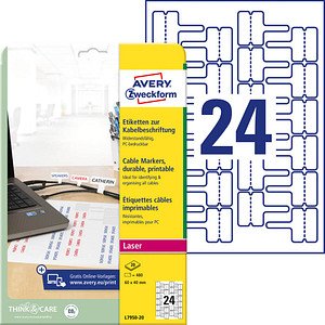 Thumbnail - 480 AVERY Zweckform Kabelbeschriftungs-Etiketten L7950-20 weiß 60,0 x 40,0 mm
