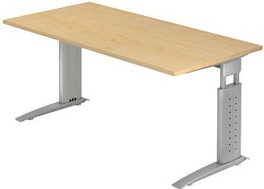 HAMMERBACHER Haziender höhenverstellbarer Schreibtisch ahorn rechteckig, C-Fuß-Gestell silber 160,0 x 80,0 cm