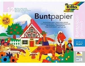 Thumbnail - folia Buntpapier gummiert farbsortiert 80 g/qm 12 Blatt
