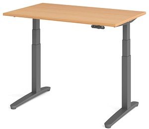 HAMMERBACHER XBHM12 elektrisch höhenverstellbarer Schreibtisch buche rechteckig, C-Fuß-Gestell grau 120,0 x 80,0 cm
