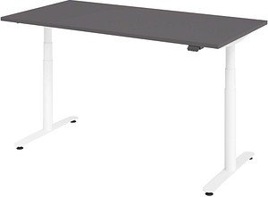 HAMMERBACHER VXDLR16 elektrisch höhenverstellbarer Schreibtisch grafit rechteckig, T-Fuß-Gestell weiß 160,0 x 80,0 cm
