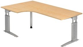 HAMMERBACHER Haziender höhenverstellbarer Schreibtisch ahorn L-Form, C-Fuß-Gestell silber 200,0 x 80,0/120,0 cm