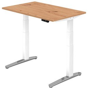 HAMMERBACHER VXBHM12 elektrisch höhenverstellbarer Schreibtisch asteiche rechteckig, C-Fuß-Gestell weiß 120,0 x 80,0 cm