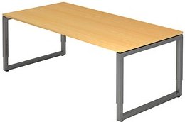 HAMMERBACHER Unni SE1 höhenverstellbarer Schreibtisch buche rechteckig, Kufen-Gestell grau 200,0 x 100,0 cm
