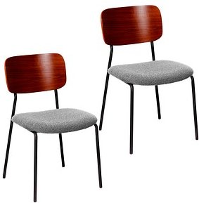 meet by Paperflow Bistrostuhl LISA, gepolstert, Gestell schwarz, Nussbaumfurnier, Bouclé-Bezug grau, 2er-Set