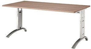 Thumbnail - HAMMERBACHER Savona höhenverstellbarer Schreibtisch nussbaum rechteckig, C-Fuß-Gestell silber 160,0 x 80,0 cm