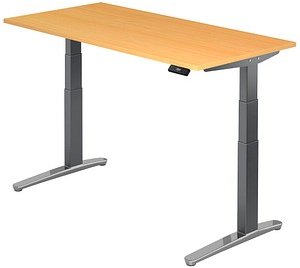 HAMMERBACHER VXBHM16 elektrisch höhenverstellbarer Schreibtisch buche rechteckig, C-Fuß-Gestell grau 160,0 x 80,0 cm