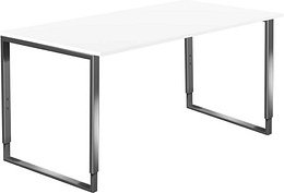 Kerkmann Yukon höhenverstellbarer Schreibtisch weiß rechteckig, Kufen-Gestell silber 160,0 x 80,0 cm