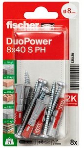 fischer DuoPower 8x40 S PH K 2K 535480 Dübel mit Schrauben Ø 8 mm x 40 mm, 8 St.