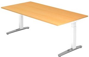 HAMMERBACHER VXB2E höhenverstellbarer Schreibtisch buche quadratisch, C-Fuß-Gestell weiß 200,0 x 100,0 cm