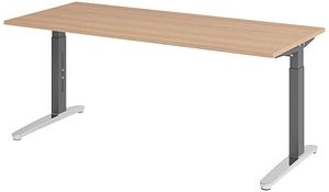 HAMMERBACHER VXB019 höhenverstellbarer Schreibtisch eiche rechteckig, C-Fuß-Gestell grau 180,0 x 80,0 cm