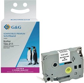 G&G Schriftband ersetzt Brother TZe-211 15200, 6,0 mm schwarz auf weiß, 1 St.
