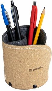 DONAU Stiftehalter braun Recyclingleder/Filz 2 Fächer 11,0 x 11,0 x 11,0 cm