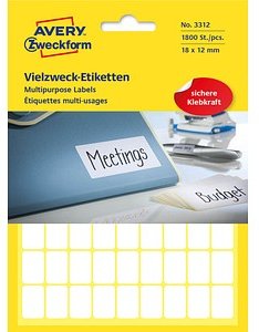 1.800 AVERY Zweckform Etiketten 3312 weiß 18,0 x 12,0 mm