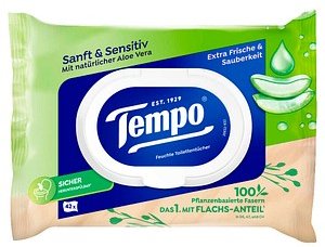 Tempo Feuchtes Toilettenpapier Sanft & Sensitiv 1-lagig, 42 Tücher