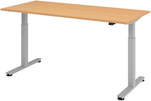 HAMMERBACHER XMST19 elektrisch höhenverstellbarer Schreibtisch buche rechteckig, T-Fuß-Gestell silber 180,0 x 80,0 cm