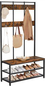 VASAGLE Garderobenbank mit Haken und Schuhrost HSR86BXV1 braun, schwarz Metall 100,0 cm