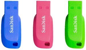 SanDisk USB-Sticks Cruzer Blade blau, grün, pink 32 GB, 3 St.