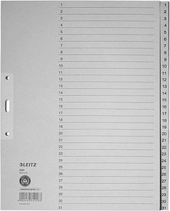 Thumbnail - LEITZ Ordnerregister 1231 DIN A4 Vollformat, Überbreite 1-31 grau 31-teilig, 10 Satz