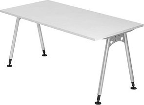HAMMERBACHER AS16 höhenverstellbarer Schreibtisch weiß rechteckig, A-Fuß-Gestell silber 160,0 x 80,0 cm