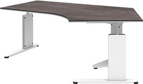 röhr Imperia höhenverstellbarer Schreibtisch quarzit Bogenform, C-Fuß-Gestell weiß 217,0 x 114,0 cm