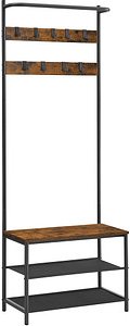 VASAGLE Garderobenbank mit Haken und Schuhrost HSR411B01 braun, schwarz Metall 64,0 cm