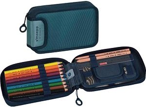 BRUNNEN Federmäppchen befüllt s'maepp Colour Code denim denim 9 dicke Markenbuntstifte, 2 Markenbleistifte, Lineal 16 cm...