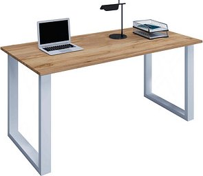 VCM my office Lona Schreibtisch honig-eiche rechteckig, U-Fuß-Gestell silber 160,0 x 80,0 cm