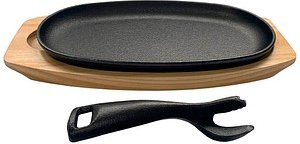 qteck Servierpfanne mit Holzuntersetzer schwarz