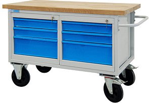 ADB Werkbank lichtgrau, lichtblau 6 Schubladen 130,0 x 60,0 x 82,7 cm