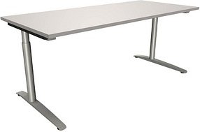 fm fastline höhenverstellbarer Schreibtisch lichtgrau rechteckig, C-Fuß-Gestell Rundrohr silber 180,0 x 80,0 cm
