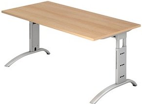 Thumbnail - HAMMERBACHER Savona höhenverstellbarer Schreibtisch eiche rechteckig, C-Fuß-Gestell silber 160,0 x 80,0 cm