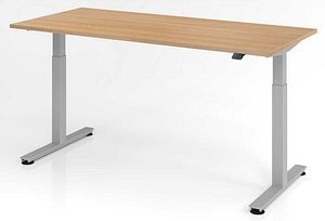HAMMERBACHER XMST19 elektrisch höhenverstellbarer Schreibtisch eiche rechteckig, T-Fuß-Gestell silber 180,0 x 80,0 cm