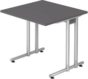 Thumbnail - HAMMERBACHER NS08 Schreibtisch grafit quadratisch, C-Fuß-Gestell silber 80,0 x 80,0 cm
