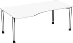 geramöbel Flex höhenverstellbarer Schreibtisch weiß, silber Trapezform, 4-Fuß-Gestell silber 180,0 x 80,0/100,0 cm