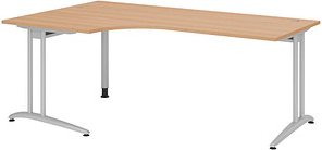 HAMMERBACHER Altus Schreibtisch eiche L-Form, C-Fuß-Gestell silber 200,0 x 80,0/120,0 cm