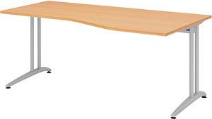 HAMMERBACHER Altus Schreibtisch buche Trapezform, C-Fuß-Gestell silber 180,0 x 80,0/100,0 cm