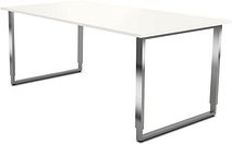 Kerkmann Yukon höhenverstellbarer Schreibtisch weiß rechteckig, Kufen-Gestell silber 180,0 x 80,0 cm