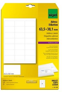 Thumbnail - 525 SIGEL Adressetiketten LA320 weiß 63,5 x 38,1 mm