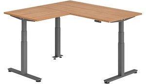 HAMMERBACHER XDSMW1608 elektrisch höhenverstellbarer Schreibtisch nussbaum rechteckig, T-Fuß-Gestell grau 160,0 x 160,0 ...