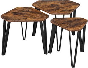 VASAGLE Beistelltische-Set dreieckig abgerundet Spanplatte braun, 3 St.