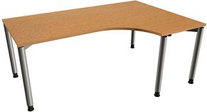 fm Sidney höhenverstellbarer Schreibtisch buche C-Form, 4-Fuß-Gestell silber 180,0 x 80,0/120,0 cm